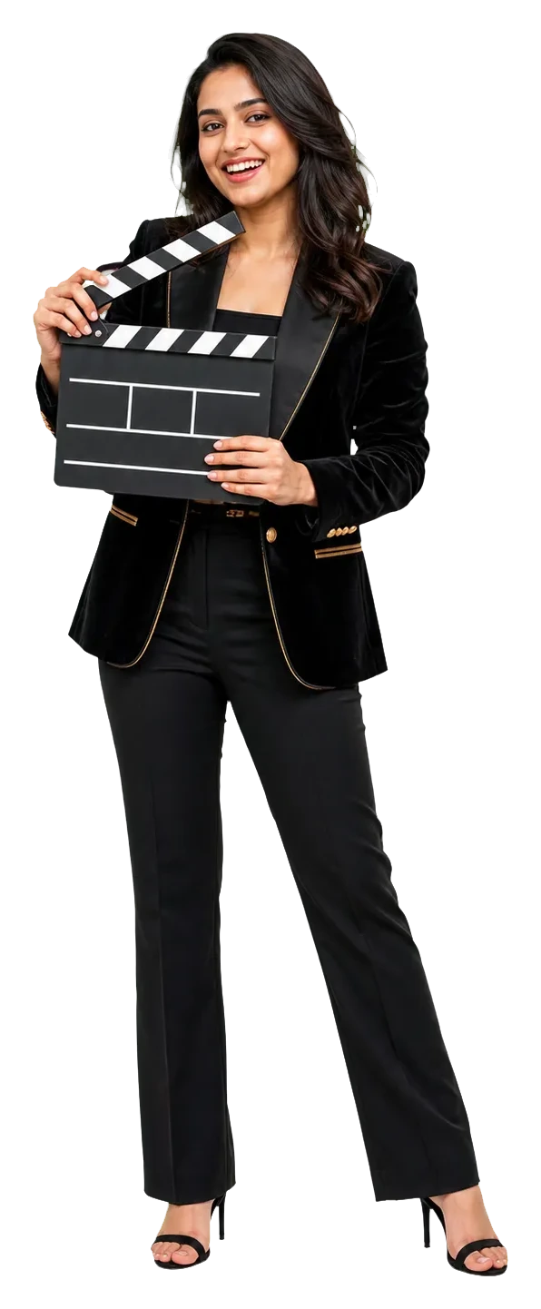 Real actor holding a film clapperboard