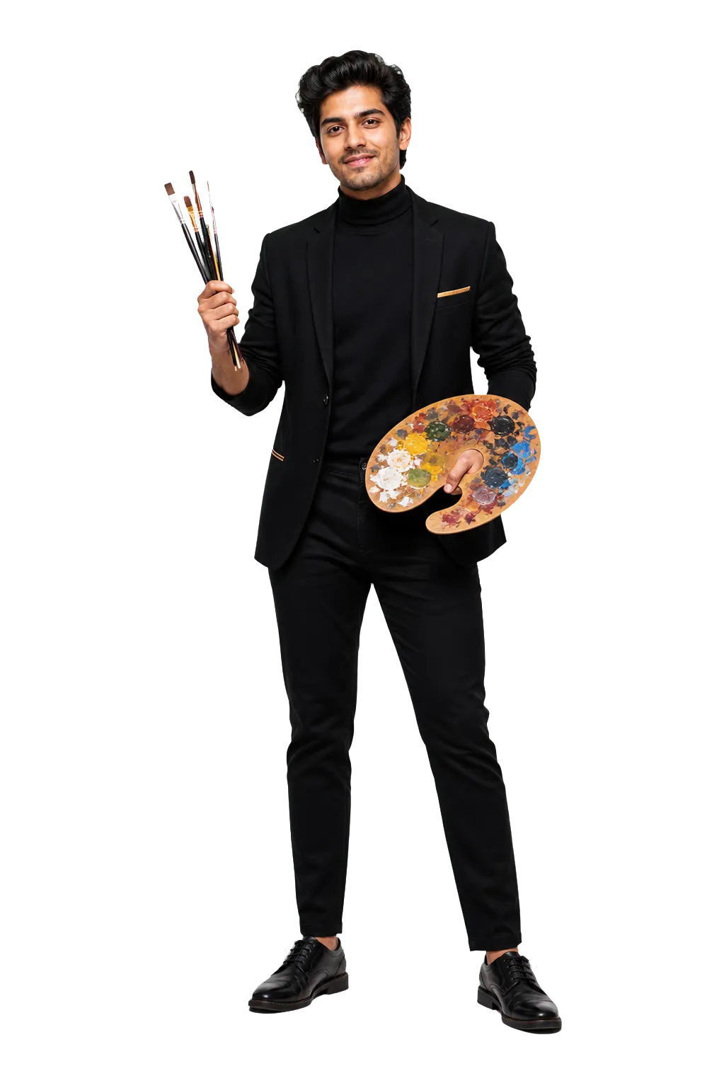 Real painter holding brushes and an artist palette